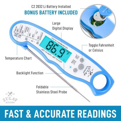 Instant Read Food Thermometer - Waterproof Digital Meat Thermometer