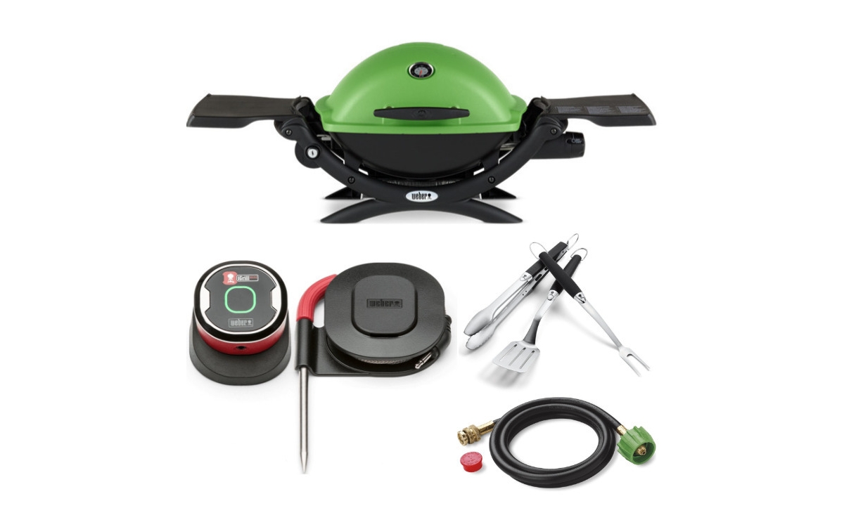 Weber Q Gas Grill With Adapter Hose, Thermometer And Tool - Green