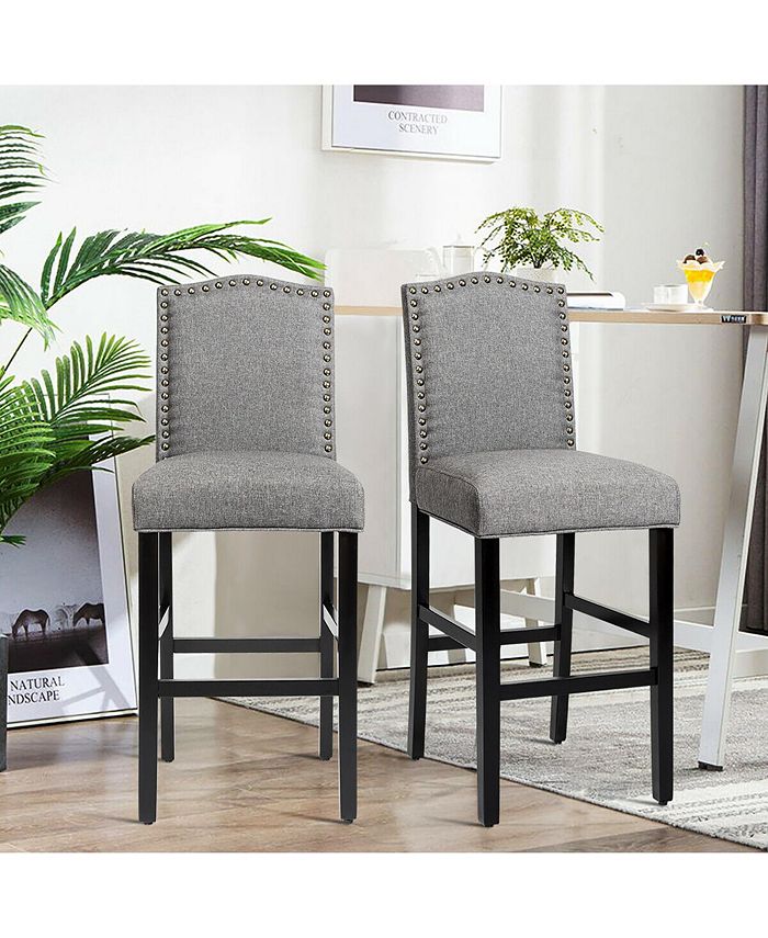 Costway Set of 2 Bar Stools 30'' Upholstered Kitchen Chairs Macy's