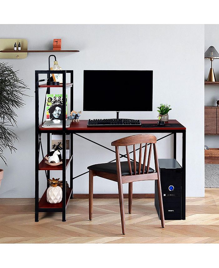 Costway 47.5'' Compact Computer Desk With 4Tier Storage Bookshelves