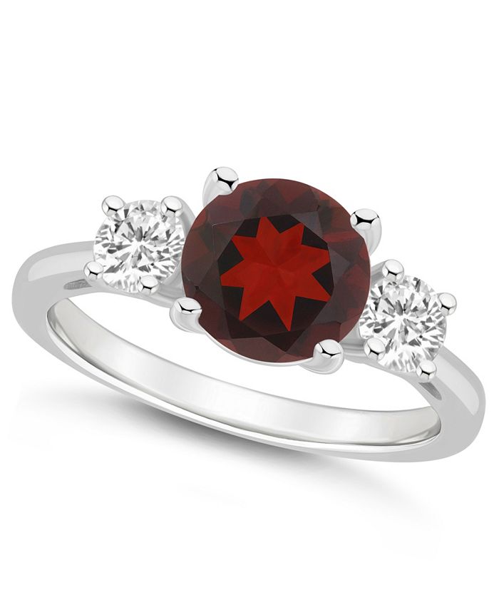 Women s Garnet 2 1 2 ct.t.w. and White Topaz 2 3 ct.t.w. 3 Stone Ring in Sterling Silver