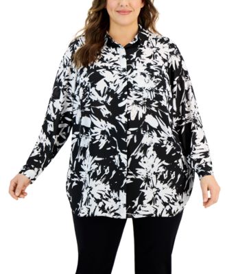 Alfani - Plus Size Collared Printed Button-Front Tunic