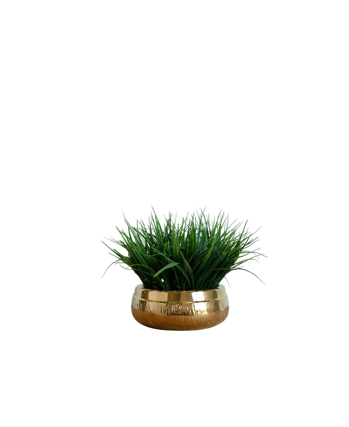Desktop Artificial Grass Bowl in Decorative Pot, 9" - Gold-Tone
