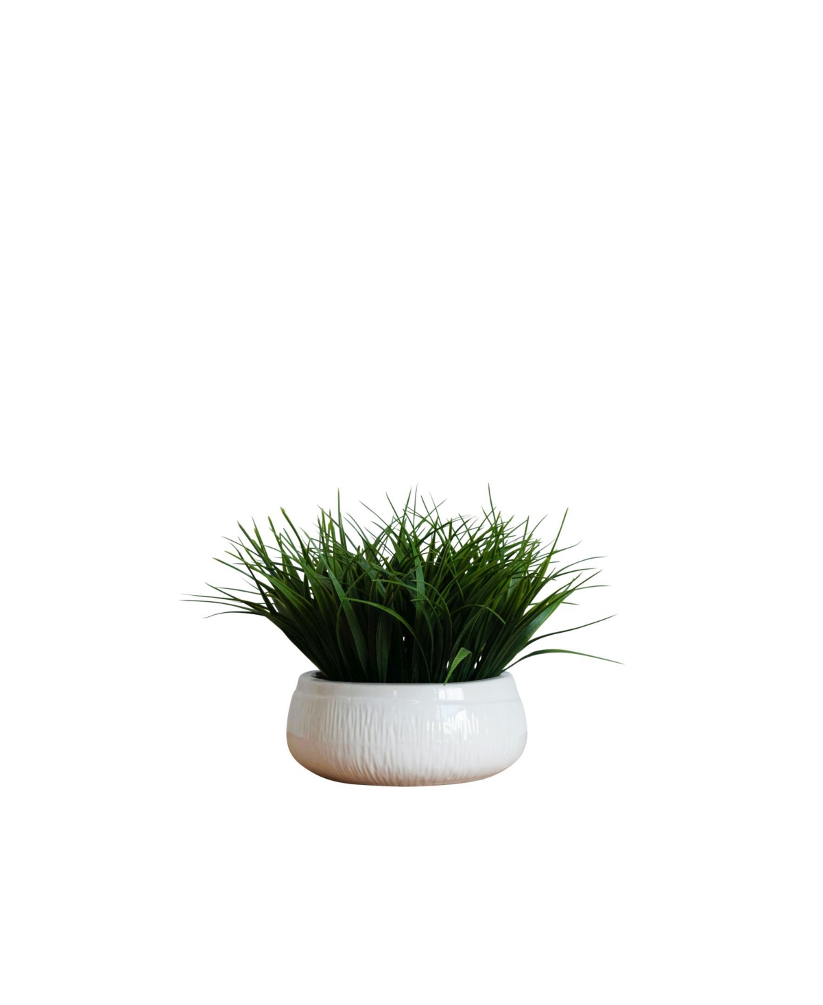 Desktop Artificial Grass Bowl in Decorative Pot, 9" - White