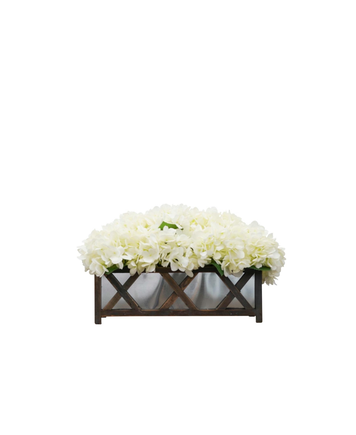 Artificial Hydrangea Ledge in Wood or Tin, 11.5" - Brown