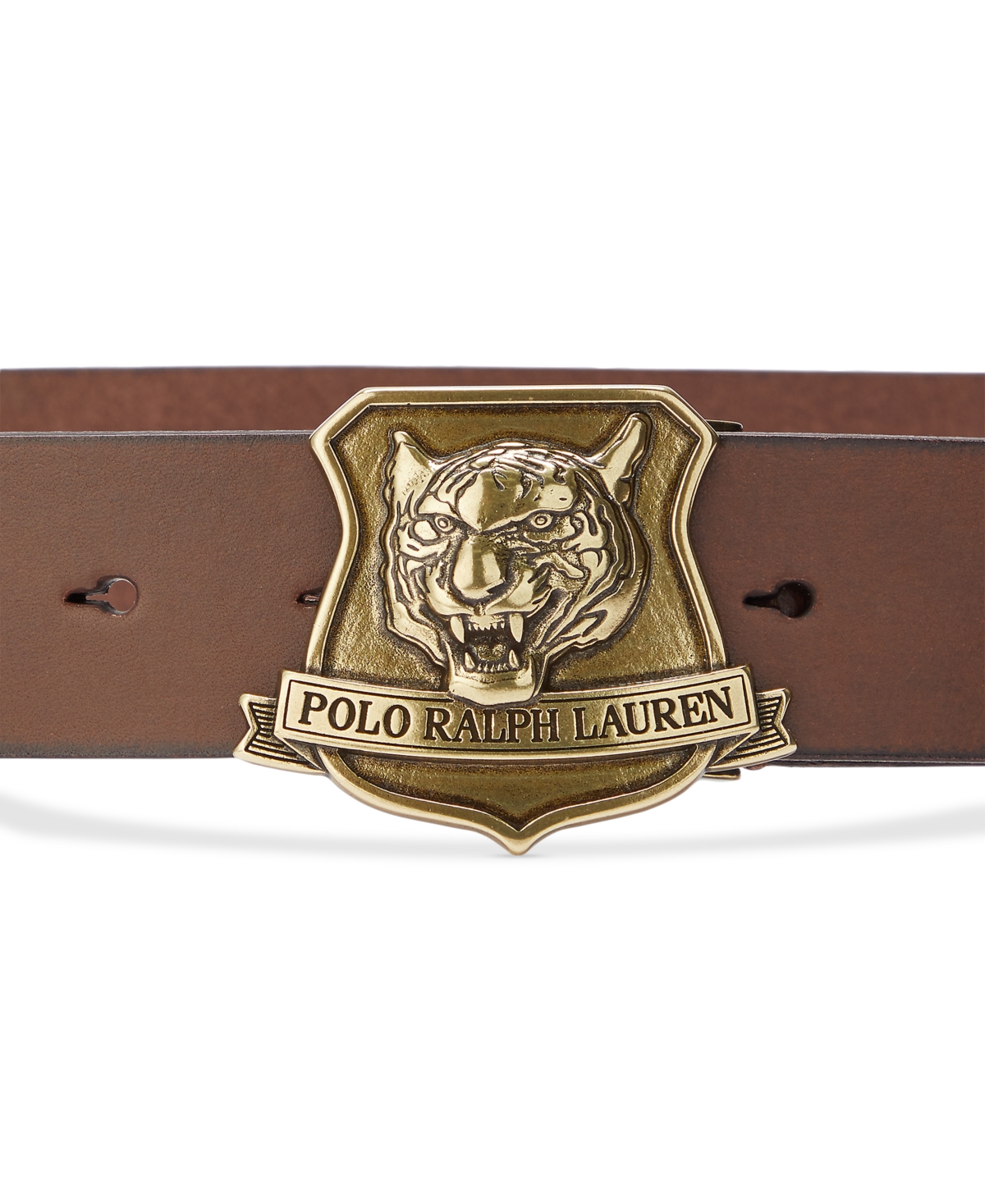 Shop Polo Ralph Lauren Men's Tiger-buckle Leather Belt In Brown