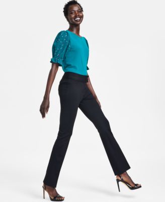 Women's Mid-Rise Slim Boot Cut Clasp-Front Pants