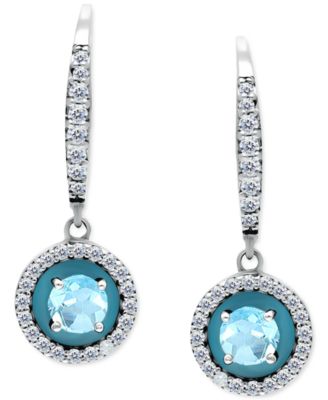 Amethyst, Cubic Zirconia, & Enamel Circle Dangle Hoop Earrings in Sterling Silver