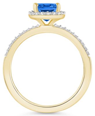 Lab Grown Sapphire (1-1/2 ct. t.w.) and Lab Grown White Sapphire (1/5 ct. t.w.) Halo Ring in 10K Yellow Gold