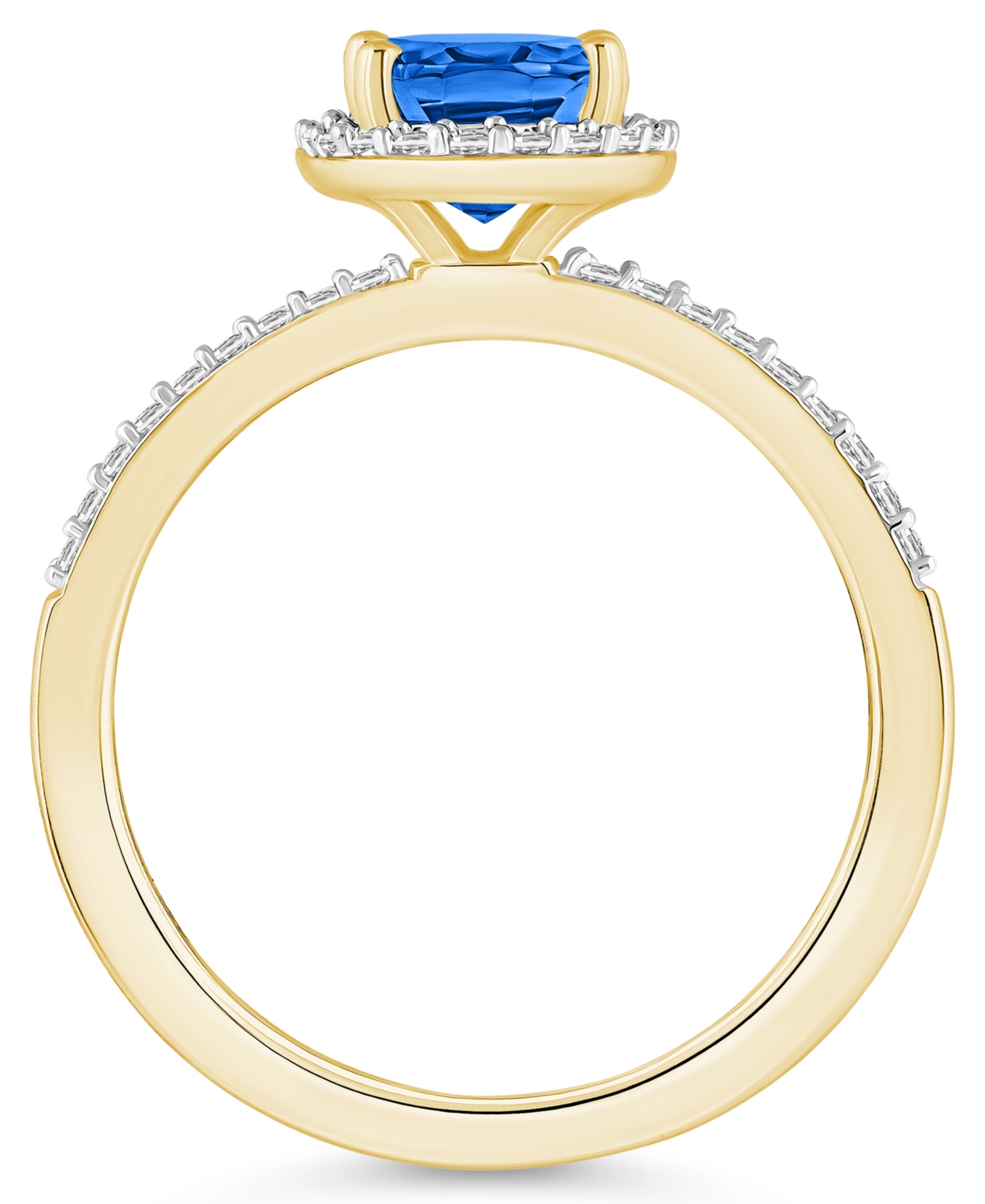 Macy's Lab Grown(1-1/2 ct. t.w.) and Lab Grown White(1/5 ct. t.w.) Halo Ring in 10K Yellow Gold - Sapphire