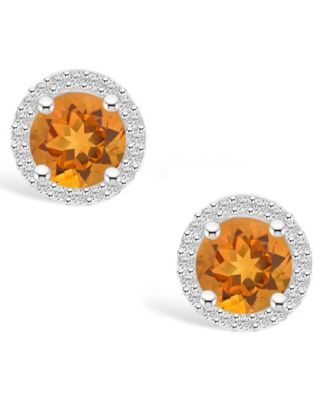 Citrine (1-1/2 ct. t.w.) and Lab Grown Sapphire (1/5 ct. t.w.) Halo Studs in 10K White Gold