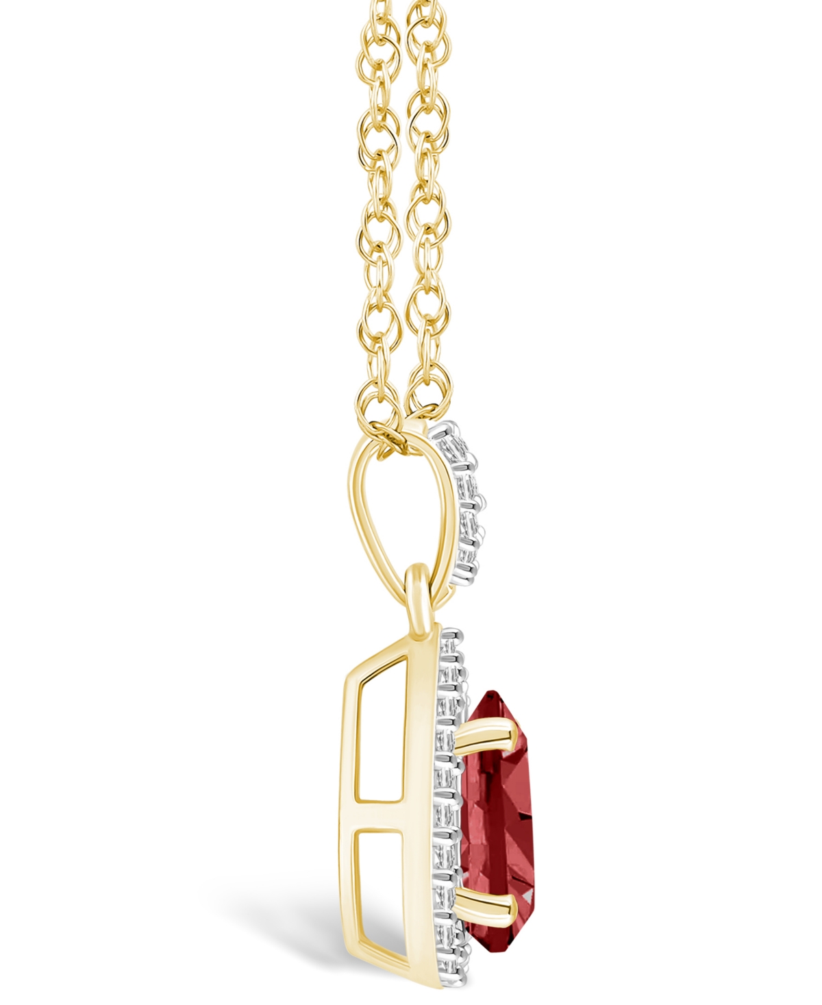 Macy's(1-1/10 ct. t.w.) and Lab Grown Sapphire (1/6 ct. t.w.) Halo Pendant Necklace in 10K Yellow Gold - Garnet
