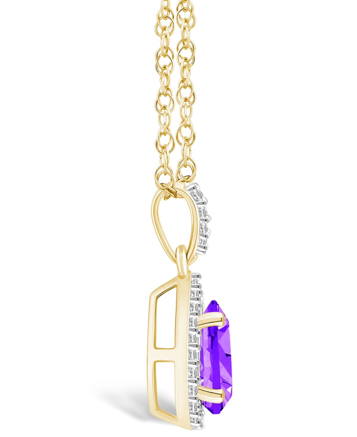Macy's(7/8 ct. t.w.) and Lab Grown Sapphire (1/6 ct. t.w.) Halo Pendant Necklace in 10K Yellow Gold - Amethyst