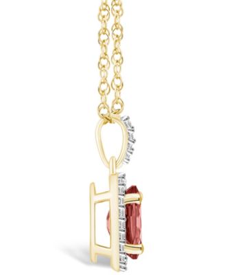 Garnet (1-1/2 ct. t.w.) and Lab Grown Sapphire (1/6 ct. t.w.) Halo Pendant Necklace in 10K Yellow Gold