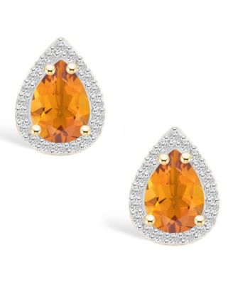 Citrine (1-1/3 ct. t.w.) and Lab Grown Sapphire (1/5 ct. t.w.) Halo Studs in 10K Yellow Gold
