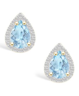 Lab Grown Spinel Aquamarine (1-2/5 ct. t.w.) and Lab Grown Sapphire (1/5 ct. t.w.) Halo Studs in 10K Gold