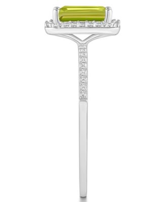 Peridot (1-2/3 ct. t.w.) and Lab-Grown Sapphire (1/4 ct. t.w.) Halo Ring in 10K White Gold