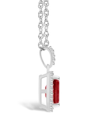 Garnet (1-9/10 ct. t.w.) and Lab Grown Sapphire (1/5 ct. t.w.) Halo Pendant Necklace in 10K White Gold