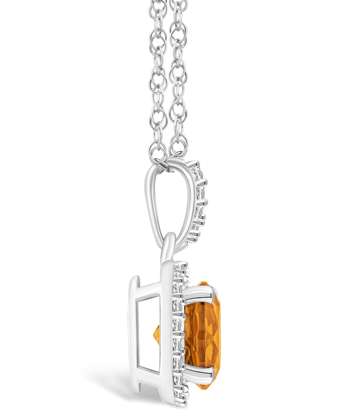 Macy's(1-1/4 ct. t.w.) and Lab Grown Sapphire (1/6 ct. t.w.) Halo Pendant Necklace in 10K White Gold - Citrine