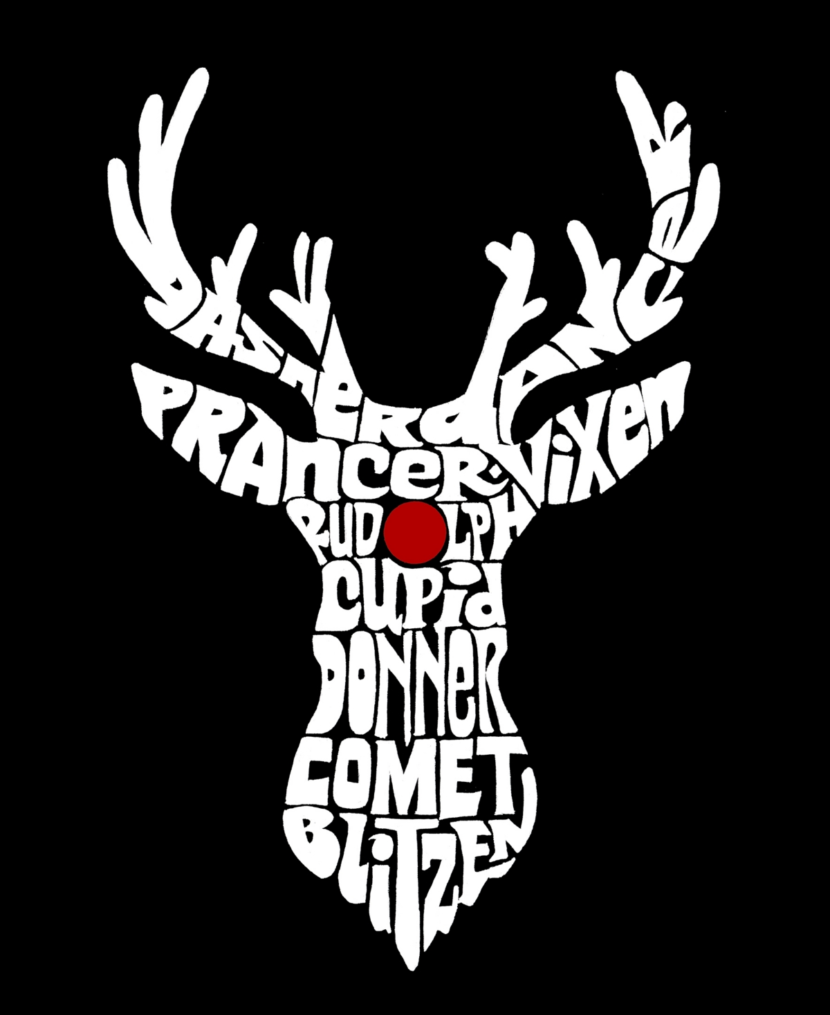 La Pop Art Men's Santa's Reindeer Word Art Short Sleeve T-shirt