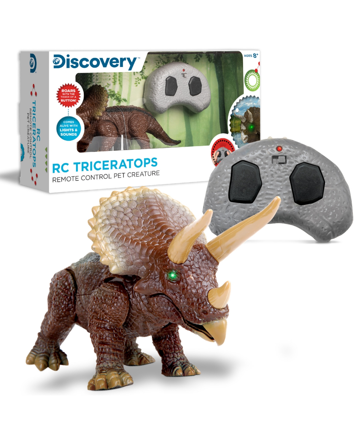Discovery Kids' Triceratops Led Infrared Remote Control Toy Set, 2 Piece In Brown