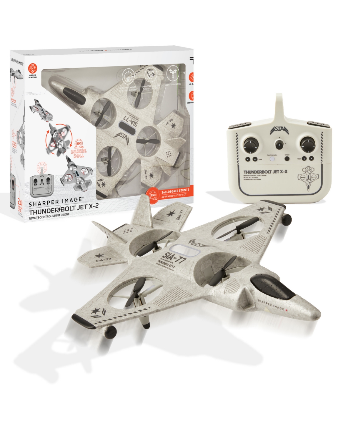 Shop Sharper Image Toy Rc Thunderbolt Jet X 2 Stunt Drone Set, 7 Piece In Gray