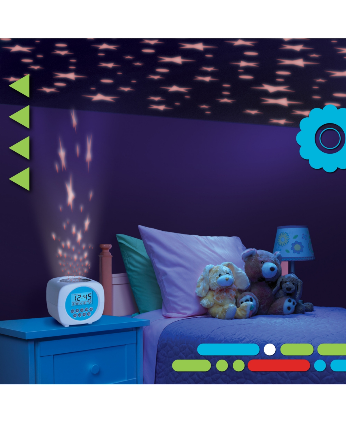 Discovery Moon & Stars Projection Alarm Clock & Sound Machine In White