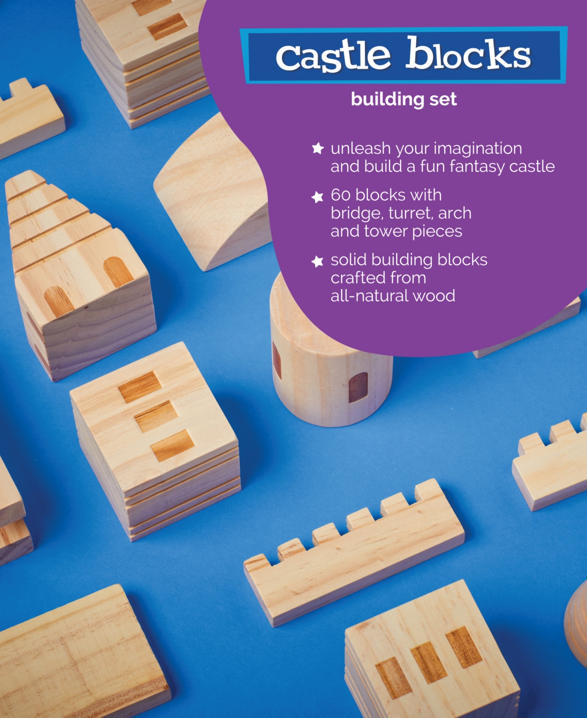 Geoffrey's Toy Box Solid Pine Wooden Castle Block Play Set, Created For Macy's In Tan