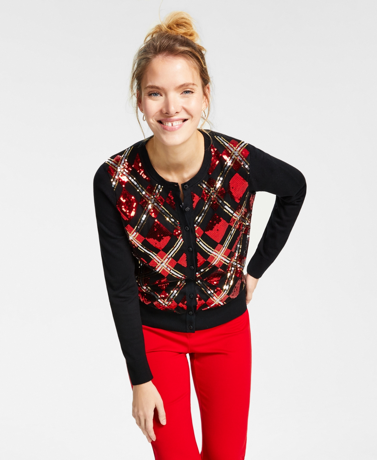 Charter Club Women's Diamond Sequined Cardigan, Created for Macy's