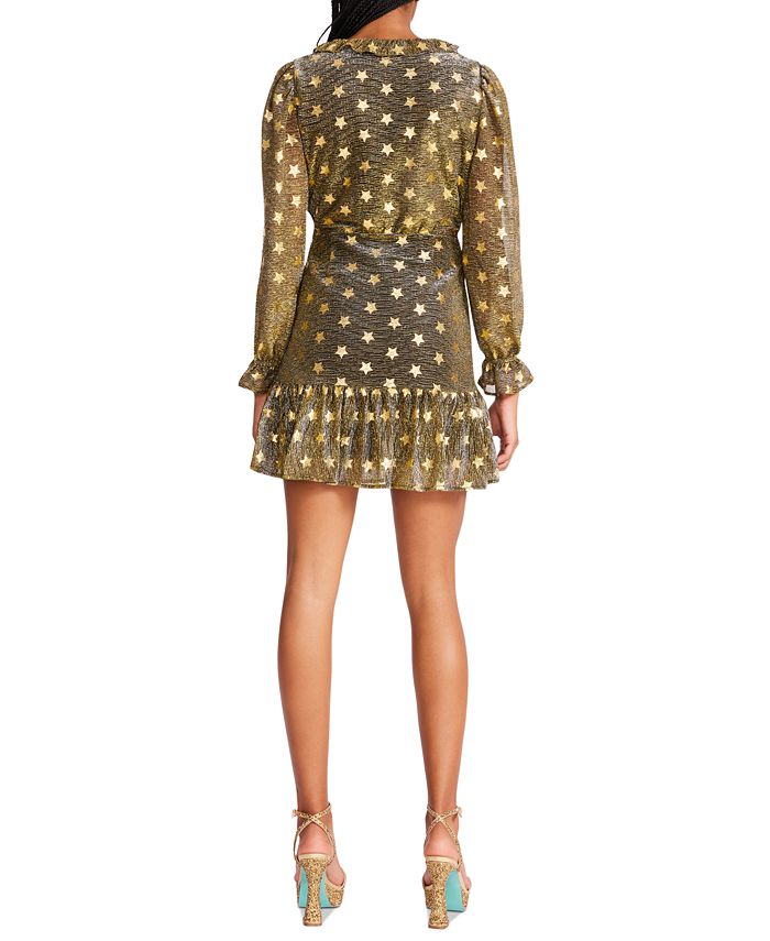 Betsey Johnson Women's Faux-Wrap Metallic Star Dress - Macy's