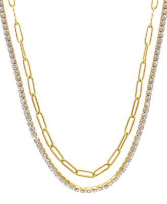 Paper Clip Chain and Tennis Necklace Set