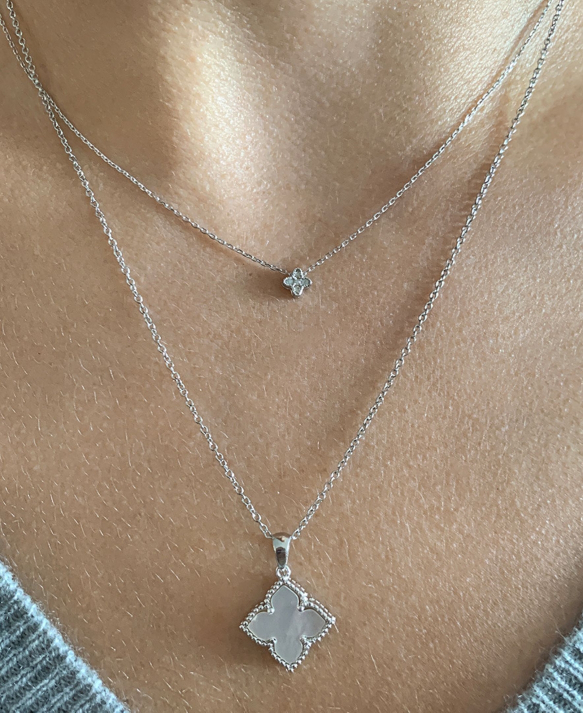 Adornia Flower Mother Of Pearl Necklace In Silver-tone,white