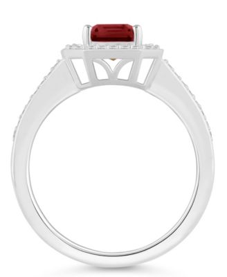 Garnet (1-9/10 ct. t.w.) and Diamond (1/5 ct. t.w.) Halo Ring in Sterling Silver