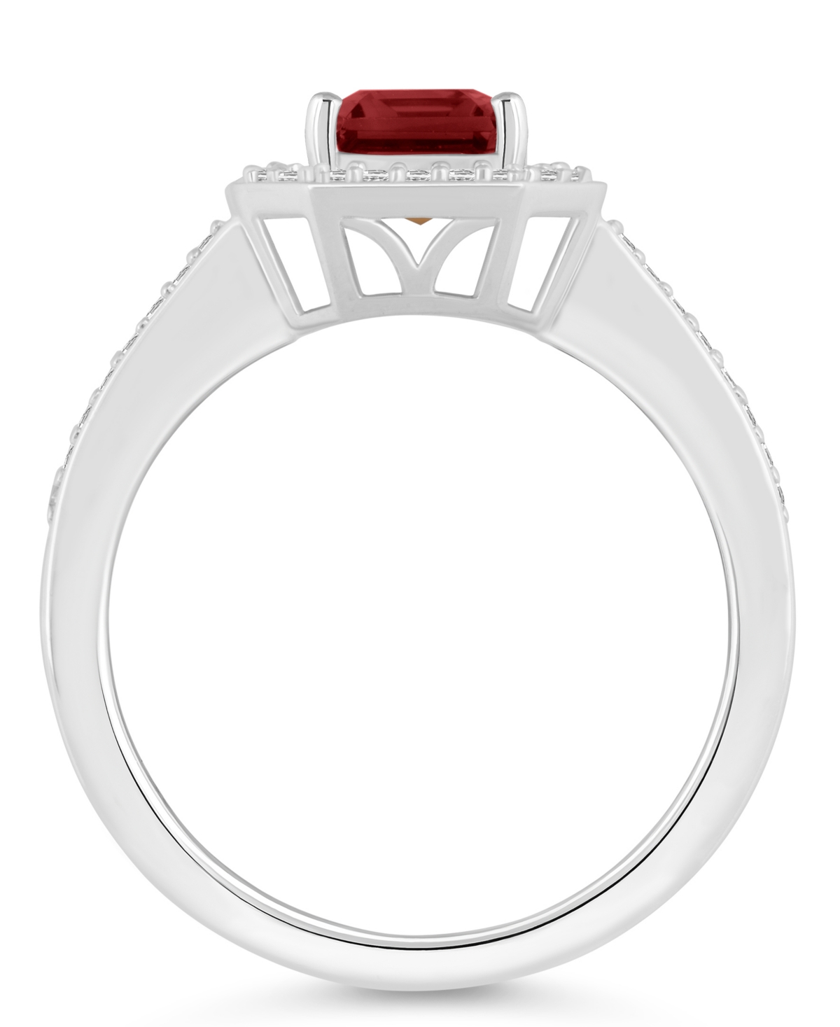 Macy's(1-9/10 ct. t.w.) and Diamond (1/5 ct. t.w.) Halo Ring in Sterling Silver - Garnet