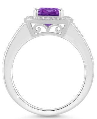 Amethyst (1-1/2 ct. t.w.) and Diamond (1/4 ct. t.w.) Halo Ring in Sterling Silver