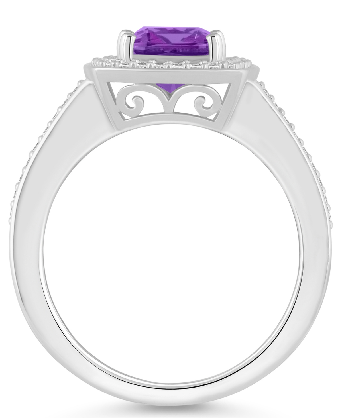 Macy's(1-1/2 ct. t.w.) and Diamond (1/4 ct. t.w.) Halo Ring in Sterling Silver - Amethyst