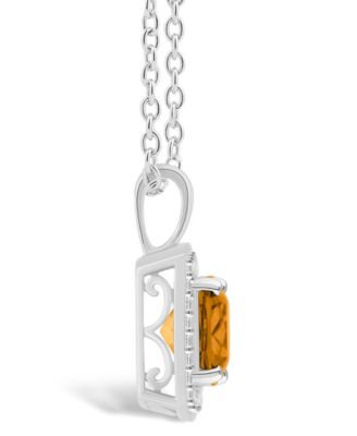 Citrine (1-1/2 ct. t.w.) and Diamond (1/7 ct. t.w.) Halo Pendant Necklace in Sterling Silver