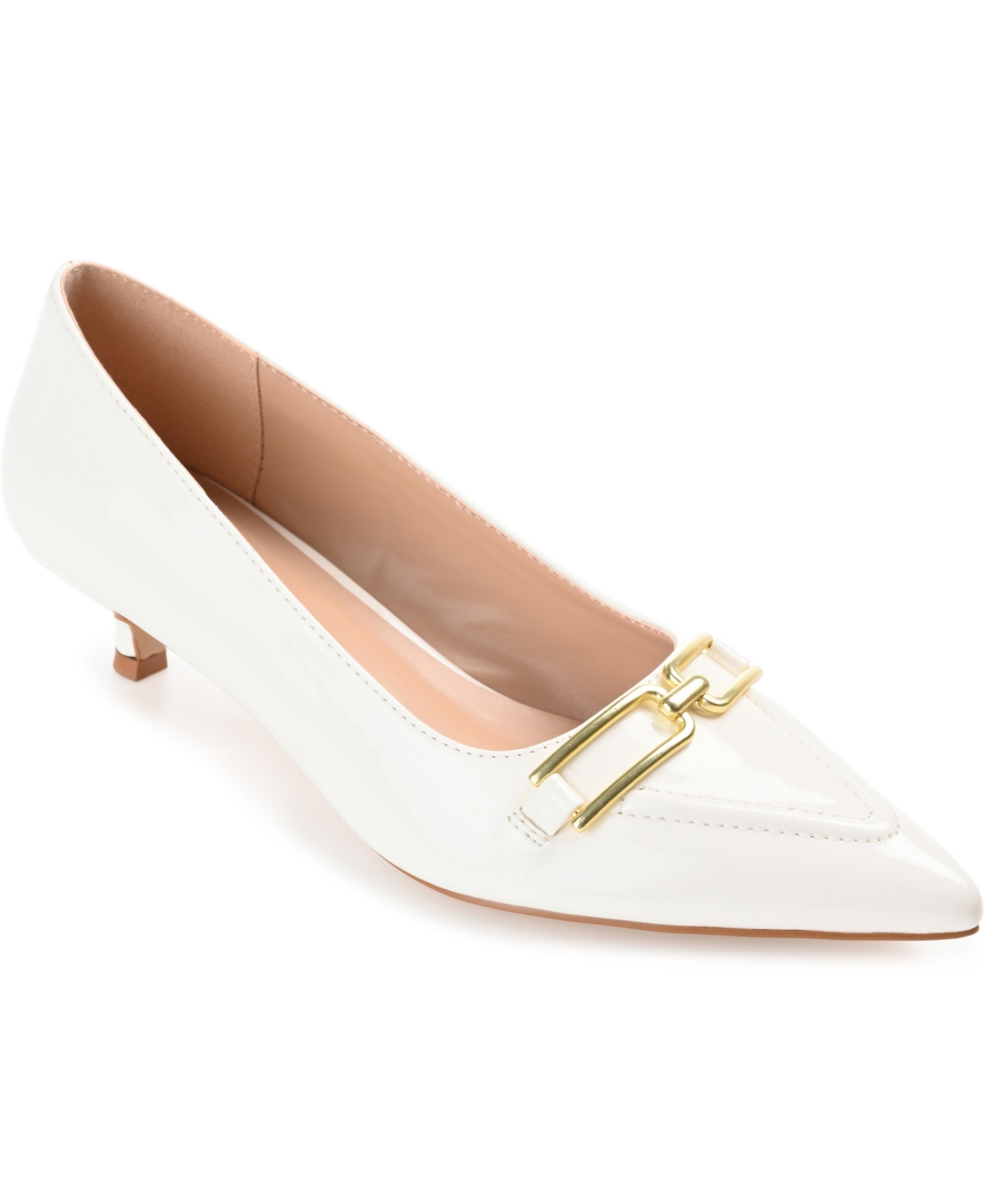 Journee Collection Women's Rumi Pointed Toe Kitten Heel Pumps In White