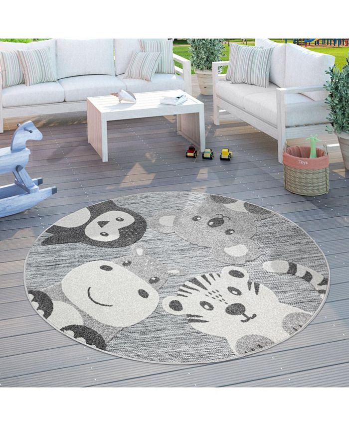 Paco Kids Rug Tweet Cute Zoo Animals Play Mat Mottled In Grey 63