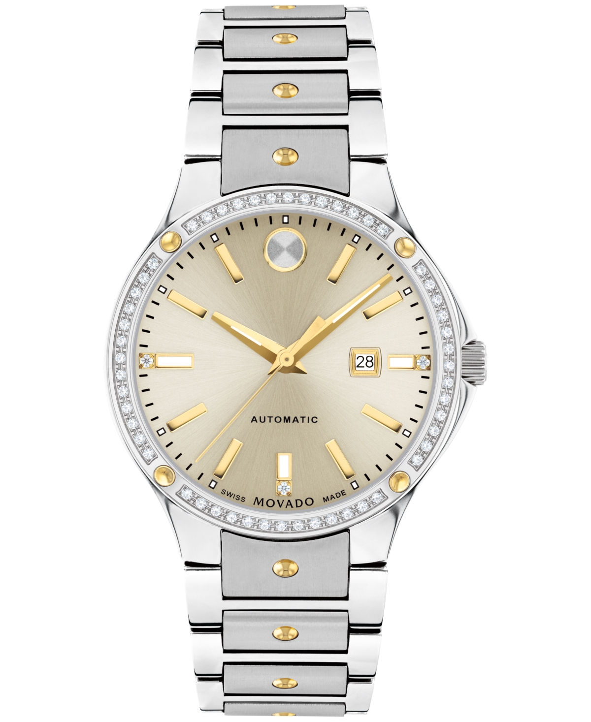 Movado Women's Se Automatic Swiss Automatic Silver-tone Stainless Steel Yellow Pvd Bracelet Watch 33mm In Two Tone