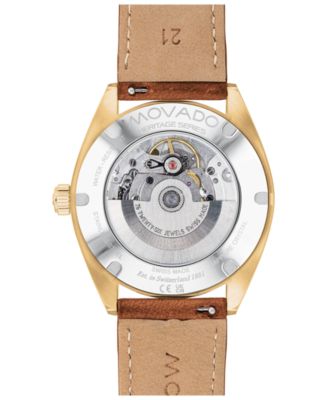 Men's Heritage Datron Swiss Automatic Cognac Genuine Leather Strap Watch 40mm