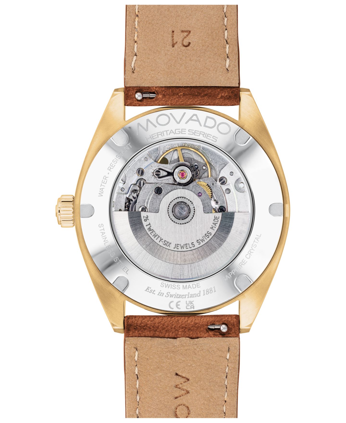 Мужские часы Movado Heritage Datron Swiss Automatic Cognac Genuine Leather Strap Watch 40mm — фото 6