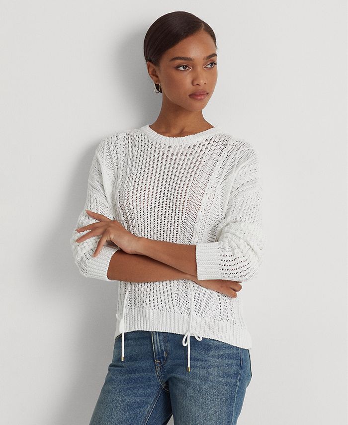Thicken Uegnet Bløde fødder Lauren Ralph Lauren Women's Lacing Cable-Knit Cotton Sweater - Macy's