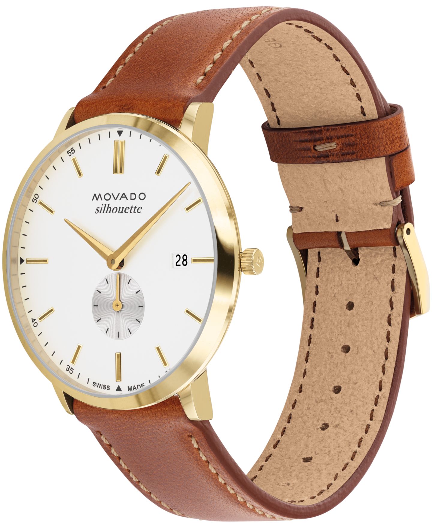 Мужские часы Movado Heritage Silhouette Swiss Quartz Cognac Genuine Leather Strap Watch 40mm — фото 2