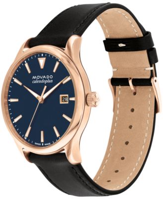 Men's Heritage Calendoplan Swiss Quartz Black Genuine Leather Strap Watch 40mm