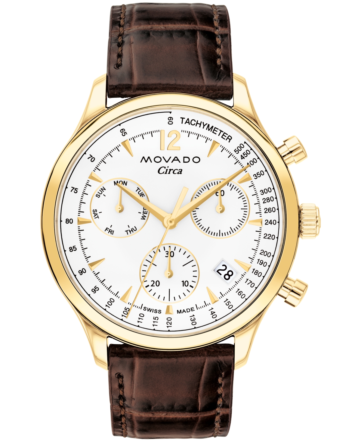 Shop Movado Men's Heritage Circa Swiss Quartz Chronograph Brown Genuine Leather Strap Watch 43mm