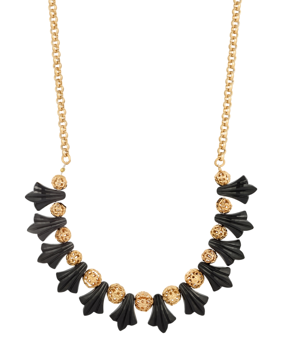 2028 Gold-tone Jet Acrylic Beads Adjustable Necklace In Black