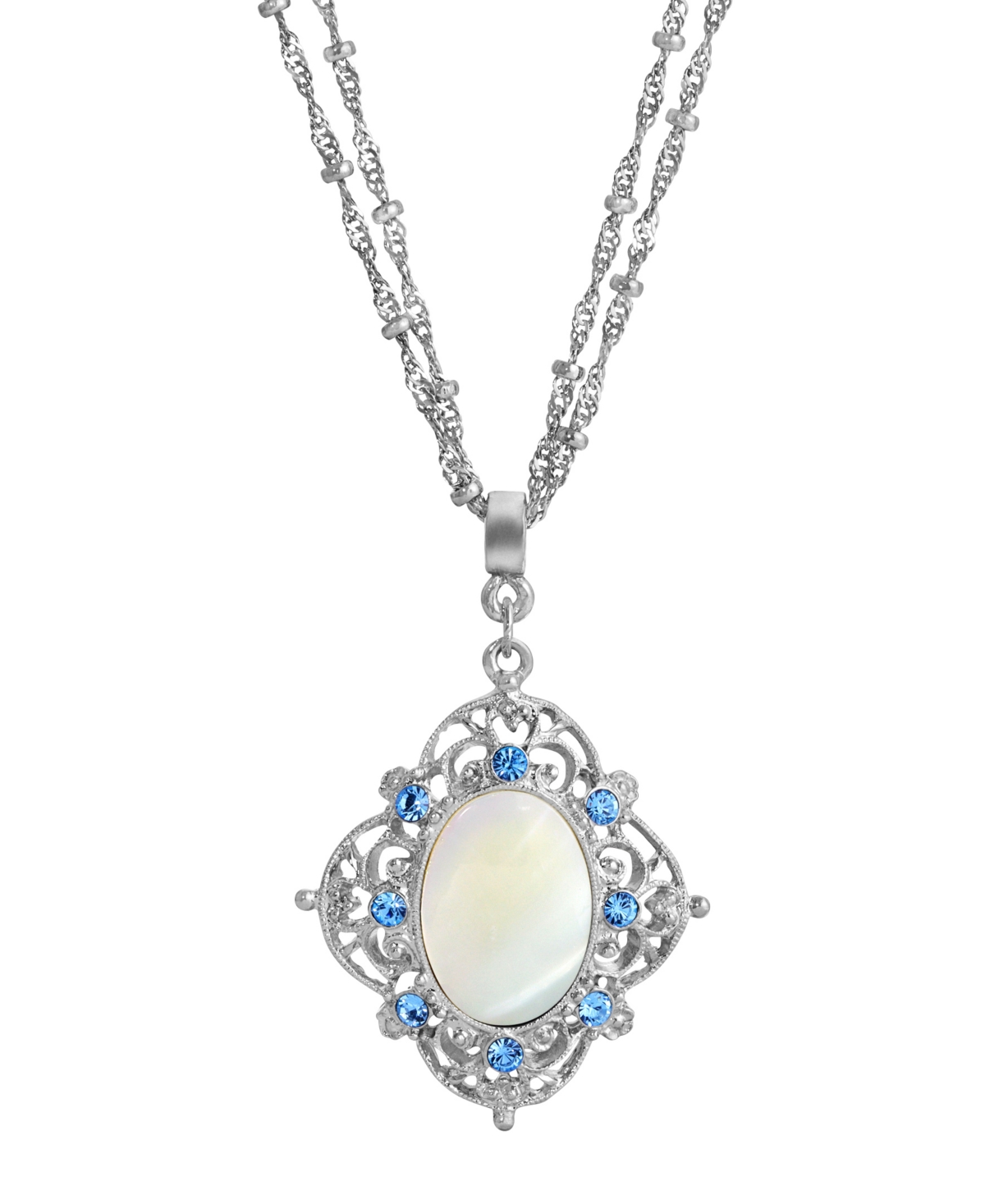 2028 Silver-tone Aqua And Mother Of Pearl Necklace In White