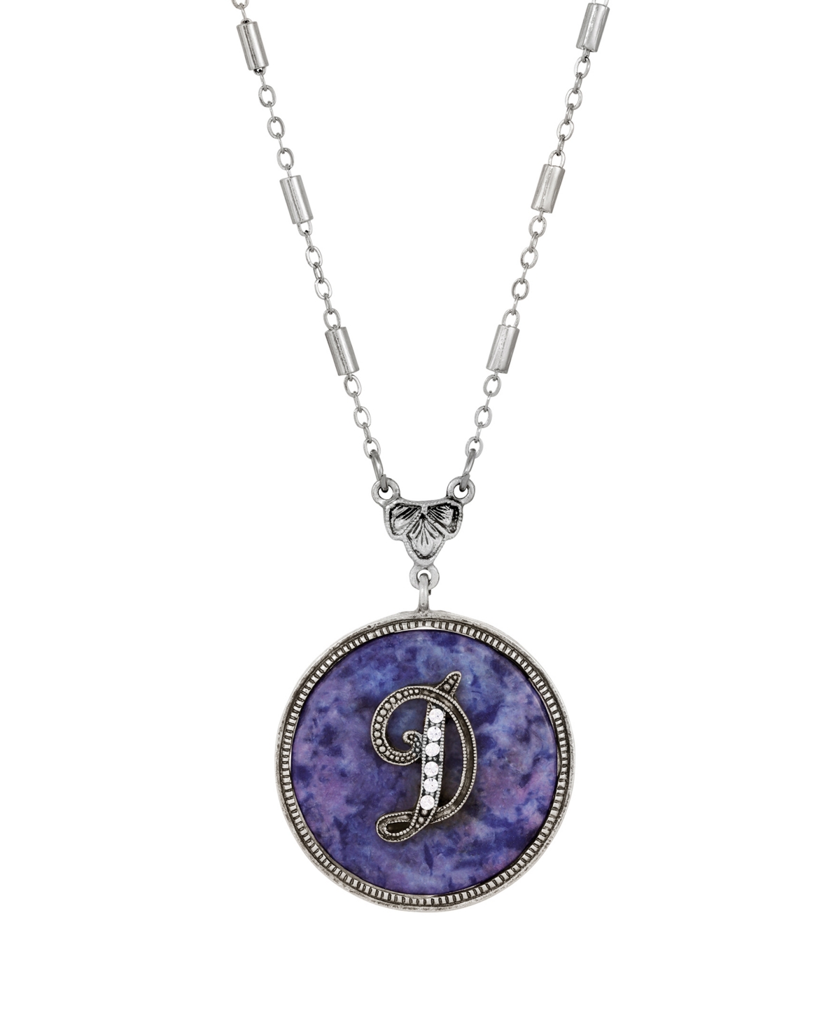 2028 Blue Round Pewter Initial Pendant Necklace In Blue D