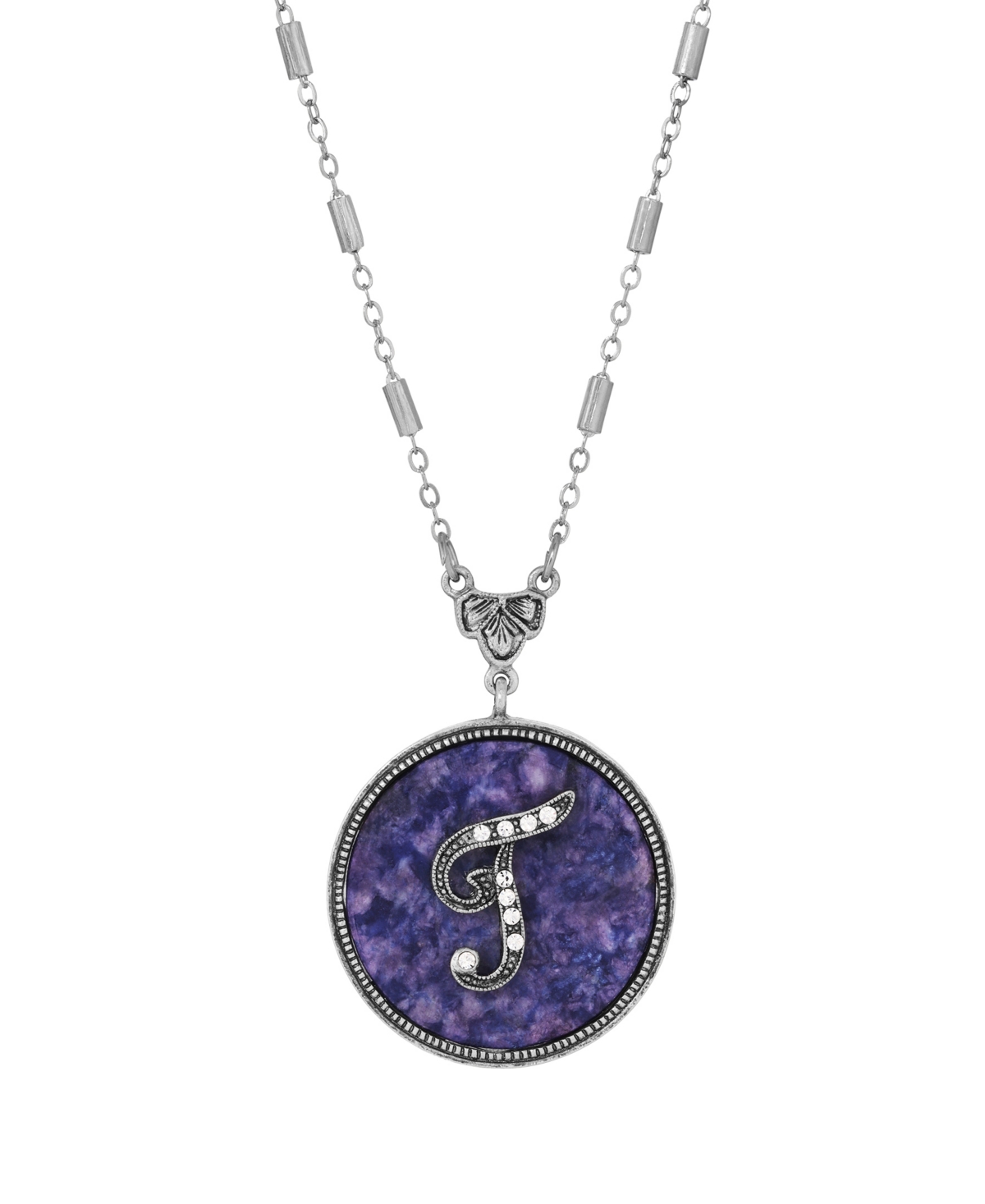 2028 Blue Round Pewter Initial Pendant Necklace In Blue T